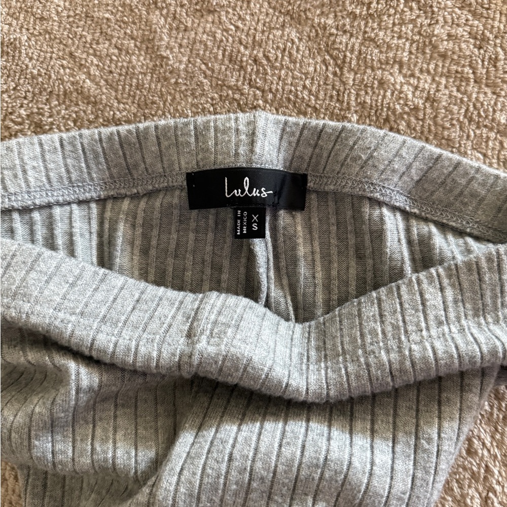 Lulu's Light Gray Ribbed Knit Lounge Set - Picture 3 of 3